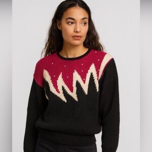 Vintage 1980s Women's Black and Pink Sweater